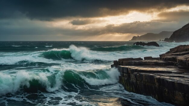 la belleza escarpada de una costa rocosa golpeada por las olas estrelladas