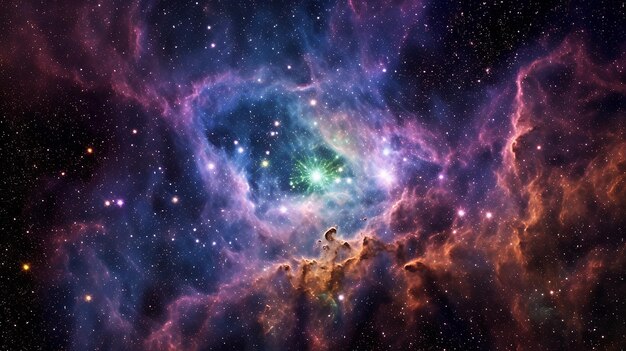 La belleza etérea de una nebulosa cósmica con sus colores vibrantes y detalles intrincados