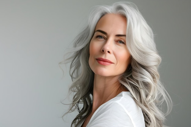 La belleza eterna una mujer sonrisa graciosa en medio del esplendor plateado