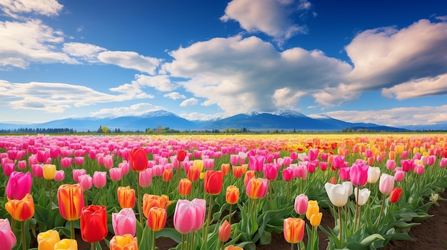 Foto la belleza en flor aislado vibrante campo de tulipanes de primavera