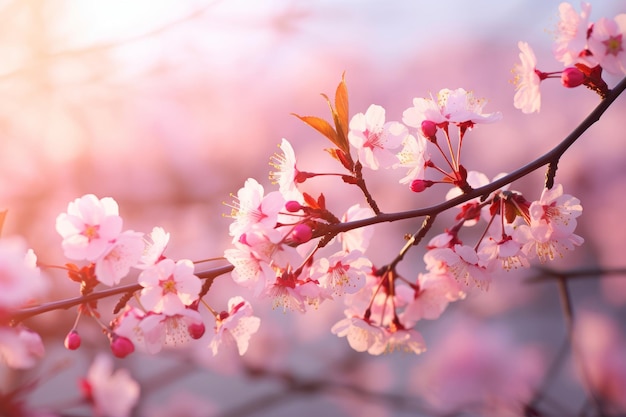 La belleza en flor captura la elegancia de las flores de cerezo de primavera con un fondo borroso