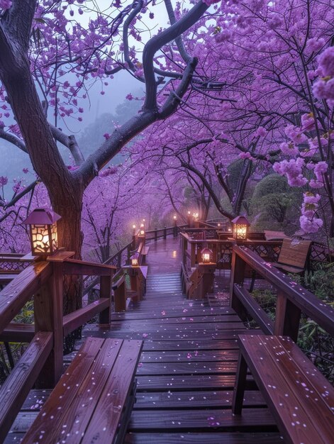 Foto la belleza en flor, los cerezos encantadores en plena floración, pintando el paisaje con vibrantes tonos de rosa y blanco, creando una impresionante exhibición de elegancia natural y encanto primaveral.