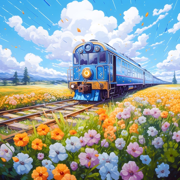 Belleza floreciente Un viaje en tren de Studio Ghibli a través de campos de flores