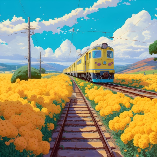 Belleza floreciente Un viaje en tren de Studio Ghibli a través de campos de flores