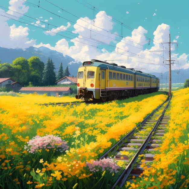 Belleza floreciente Un viaje en tren de Studio Ghibli a través de campos de flores