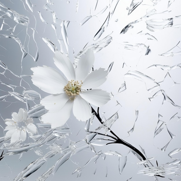 la belleza de las flores blancas en un espejo destrozado papel tapiz de lujo de fondo generado por la IA