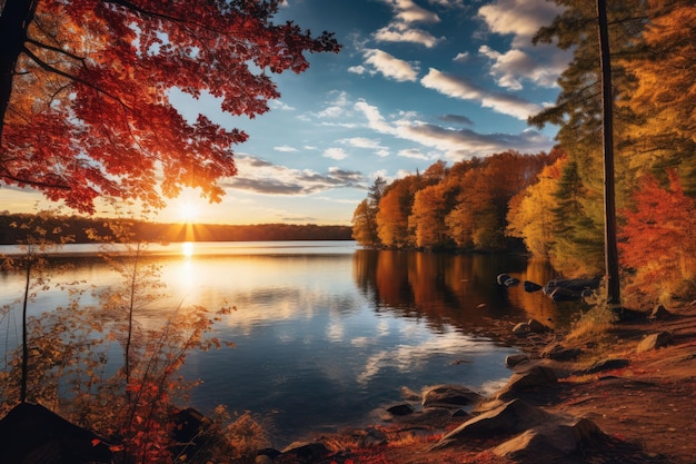 Belleza Del Follaje De Otoño Una Vista Al Lago