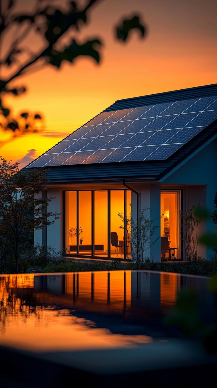 La belleza fotovoltaica capturando los paneles solares al atardecer en un techo residencial
