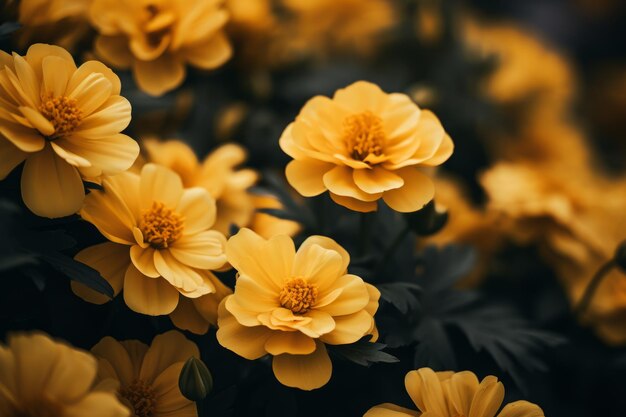 La belleza fugaz en pleno enfoque Captivador primer plano de vibrantes flores de pétalos amarillos en un cuadro de 32