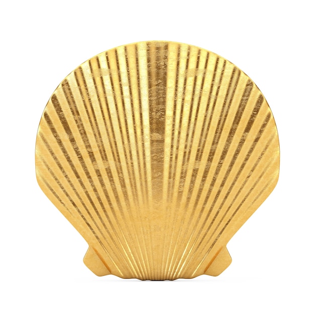 Belleza Golden Scallop Sea o Ocean Shell Seashell Mock Up sobre un fondo blanco. Representación 3D