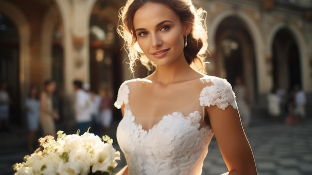 Belleza impresionante Una novia en su vestido de novia