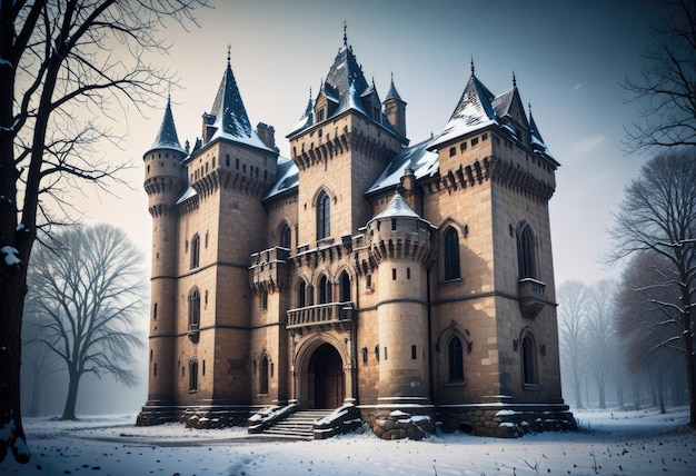 la belleza inquietante de un castillo abandonado en invierno