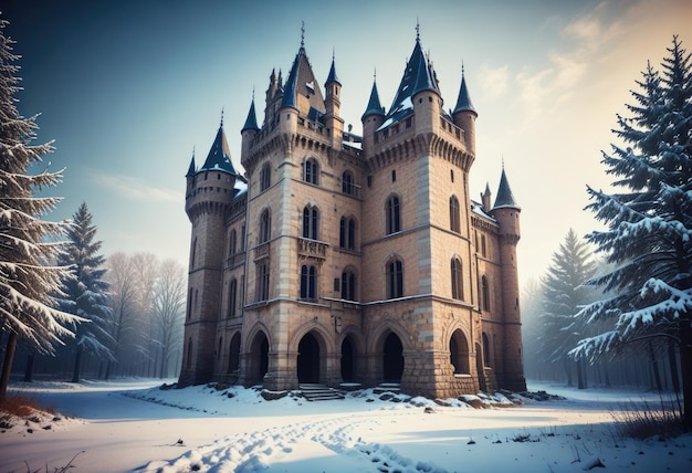 la belleza inquietante de un castillo abandonado en invierno