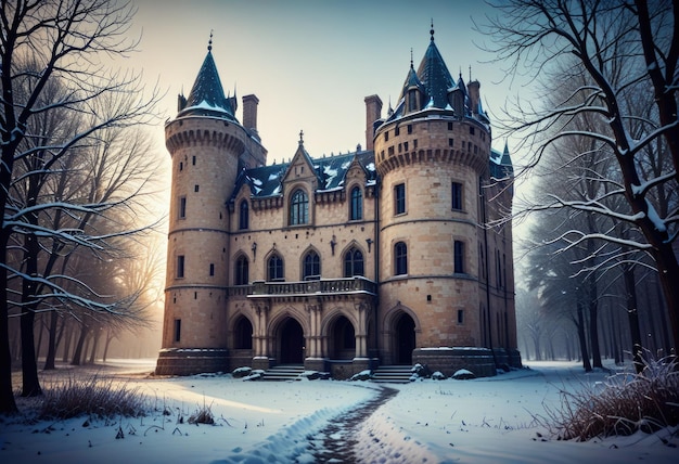 la belleza inquietante de un castillo abandonado en invierno