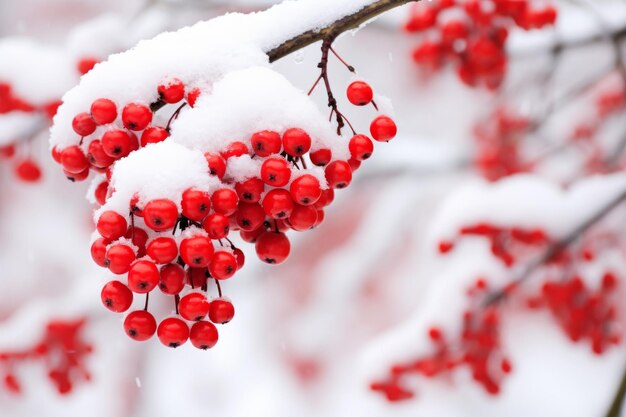 La belleza del invierno capturada en una sola imagen Bayas rojas adornadas con un polvo de nieve