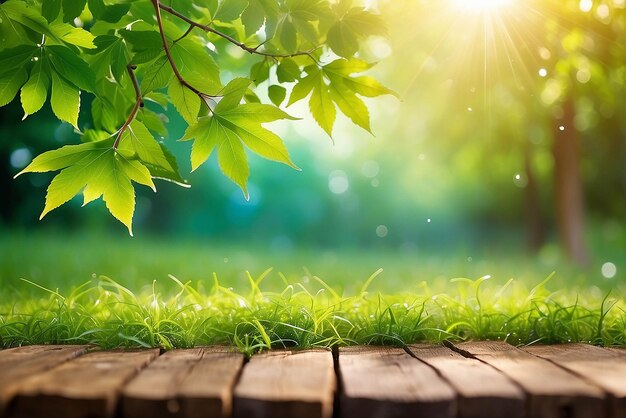 Belleza del jardín de verano fondos estacionales con árbol de haya y bokeh brillante