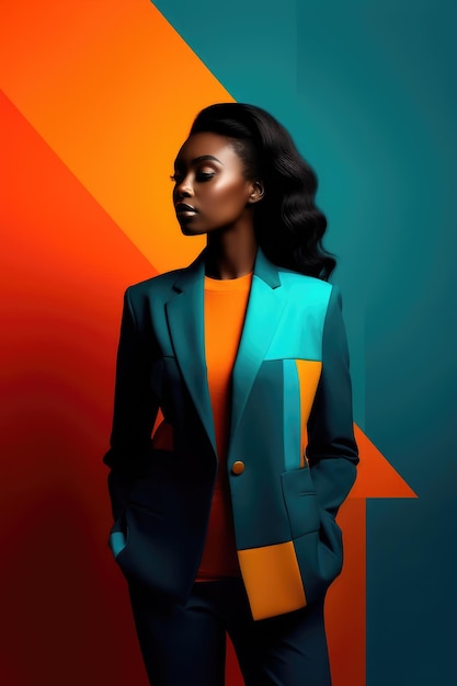 Belleza joven afroamericana en ropa de moda posando con un fondo colorido IA generativa