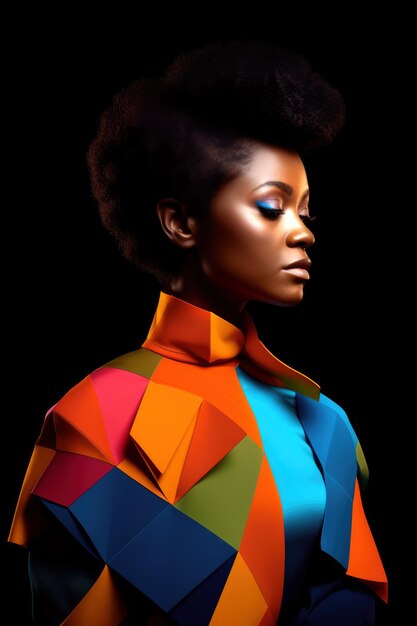 Belleza joven afroamericana en ropa de moda posando con un fondo colorido IA generativa