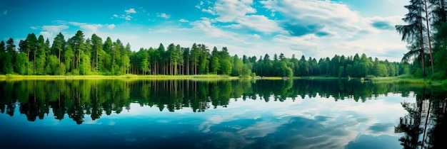 la belleza de un lago tranquilo rodeado de exuberante vegetación y reflejos en espejo
