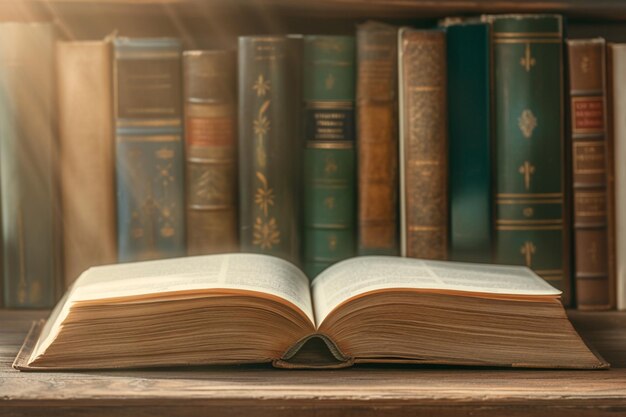 La belleza de los libros Una pila de libros en una mesa de madera