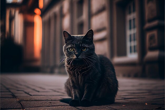 Belleza misteriosa Una foto macro de un gato con un fondo negro generada por IA generativa