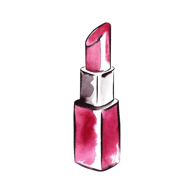 Belleza y moda La barra de labios está dibujada a mano con líneas y manchas de acuarela.