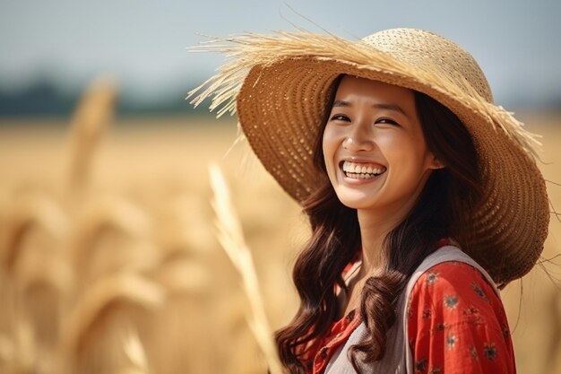 Foto la belleza de la mujer asiática dueña de la granja con una sonrisa