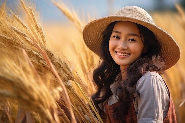 Foto la belleza de la mujer asiática dueña de la granja con una sonrisa