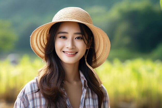 Foto la belleza de la mujer asiática dueña de la granja con una sonrisa