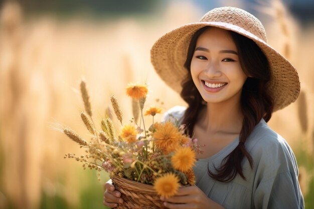 Foto la belleza de la mujer asiática dueña de la granja con una sonrisa