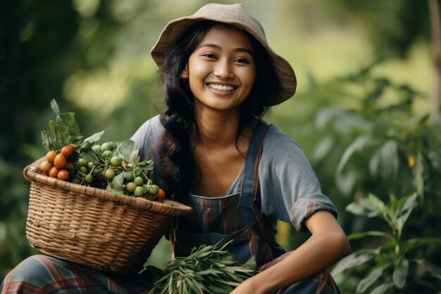 Foto la belleza de la mujer asiática dueña de la granja con una sonrisa