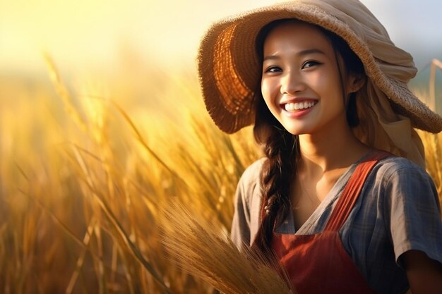 Foto la belleza de la mujer asiática dueña de la granja con una sonrisa