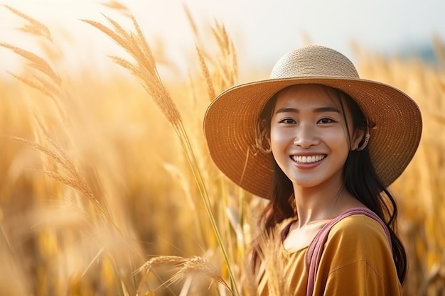 La belleza de la mujer asiática dueña de la granja con una sonrisa