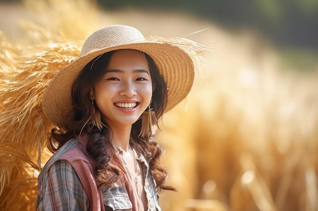 Foto la belleza de la mujer asiática dueña de la granja con una sonrisa