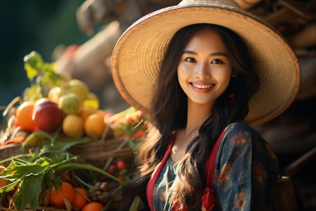 Foto la belleza de la mujer asiática dueña de la granja con una sonrisa