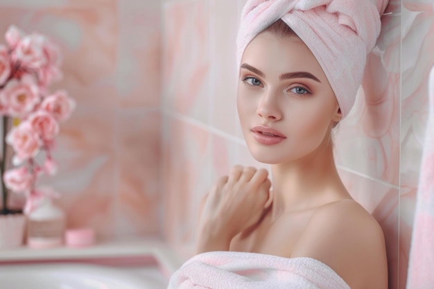 belleza mujer en el fondo del baño