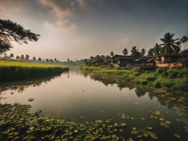 Belleza natural de Bangladesh con río de aldea