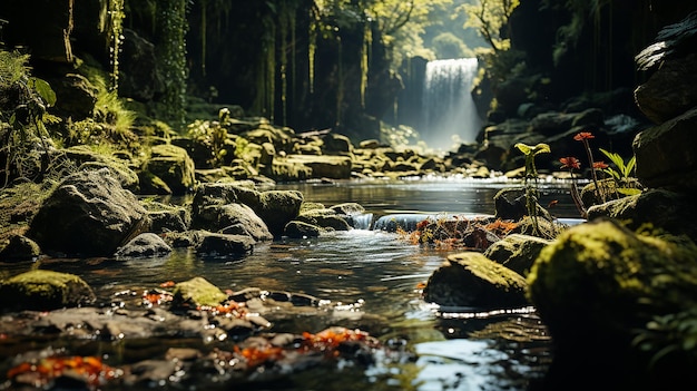 La belleza natural de las cascadas que se derraman en las rocas