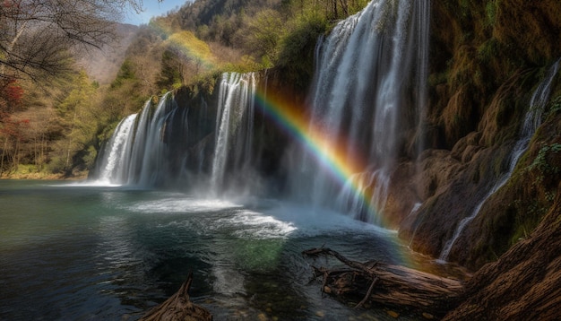 Belleza de la naturaleza del agua que fluye de la hoja que cae en movimiento generada por AI