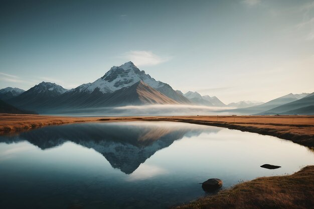 La belleza de la naturaleza capturó una escena tranquila el reflejo del pico de la montaña