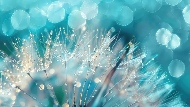 La belleza en la naturaleza Fantasy primer plano de diente de león suave luz del sol de la mañana después de la lluvia colores pastel Peacefu