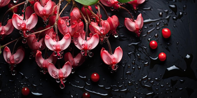 La belleza de la naturaleza: flores y hojas con gotas de lluvia