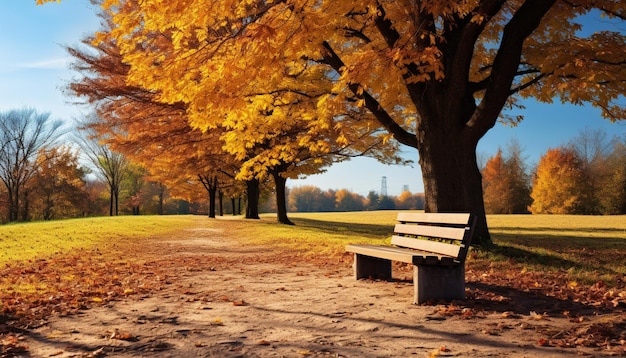 Foto la belleza de la naturaleza de las hojas de otoño árbol amarillo paisaje al aire libre generado por la ia