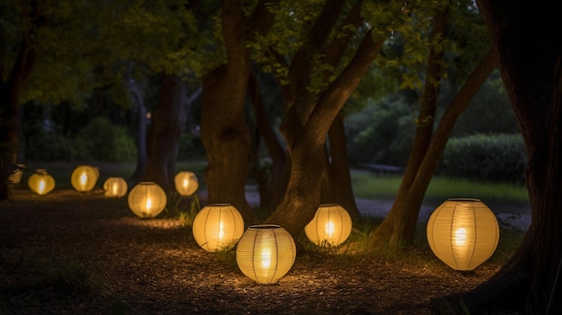 La belleza de la naturaleza se ilumina con faroles resplandecientes en un entorno romántico al aire libre 6