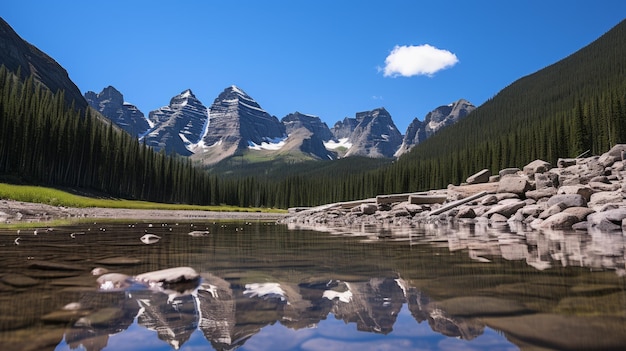 La belleza de la naturaleza en un lago de montaña cristalino