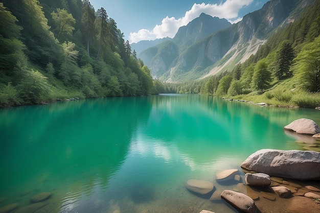 Belleza en la naturaleza lago tranquilo con agua verde