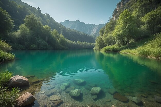 Belleza en la naturaleza lago tranquilo con agua verde