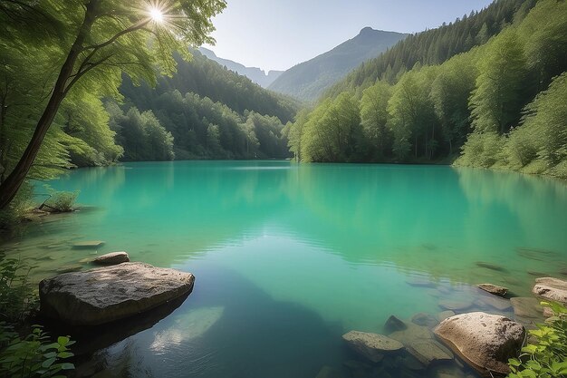 Belleza en la naturaleza lago tranquilo con agua verde