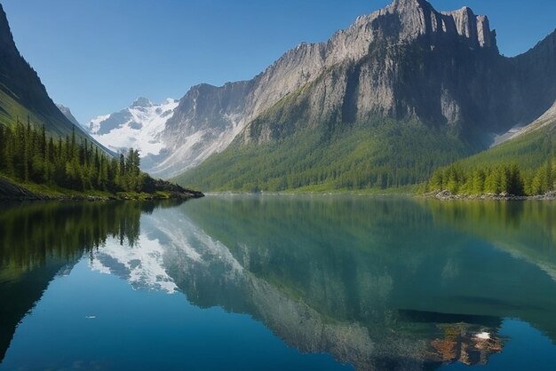 La belleza de la naturaleza se refleja en las tranquilas aguas de la montaña generativa ai