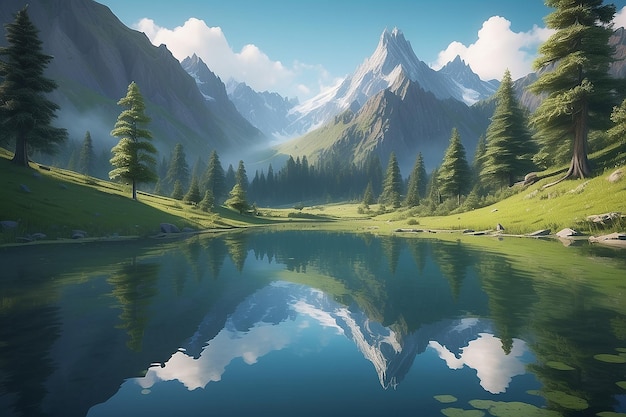 La belleza de la naturaleza se refleja en el tranquilo estanque de montaña generativo ai